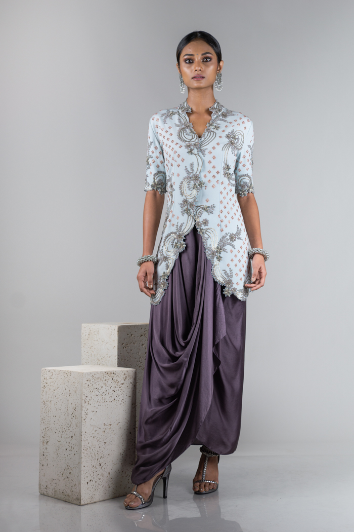 Buy Bohame Green Satin Chiffon Samara Floral Embellished Jacket Skirt Set  Online  Aza Fashions