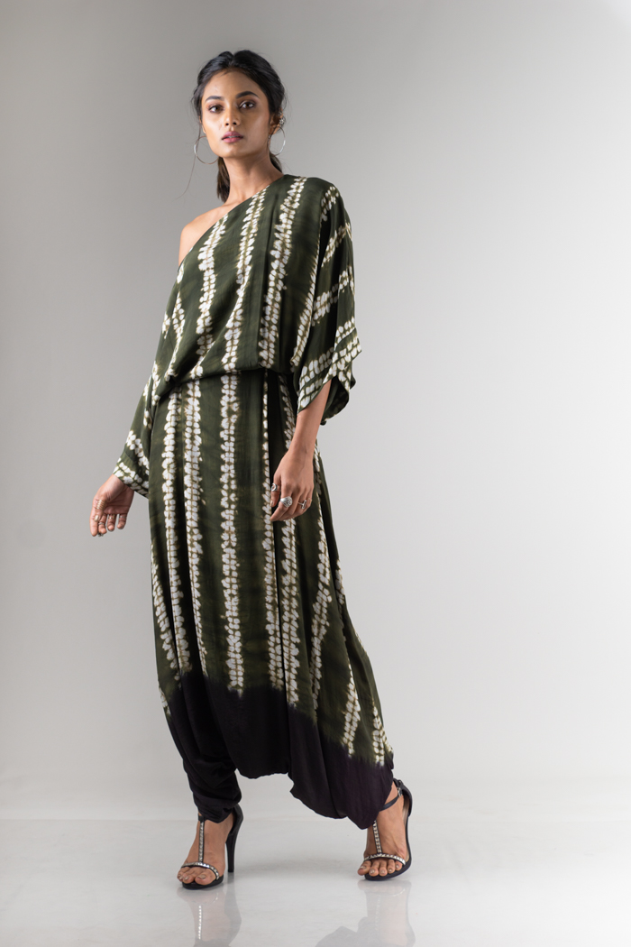 Batik Printed Dhoti Style Jumpsuit With Jacket | Fashion, Peach jacket,  Fashion attire
